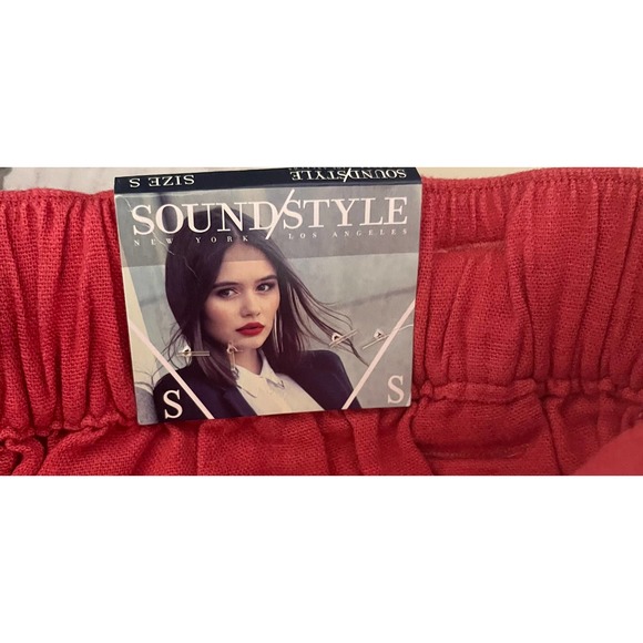 Sound Style Heathered Red Paper bag Wide Leg Capri Pants Tie Waist SZ S NEW - Picture 7 of 8